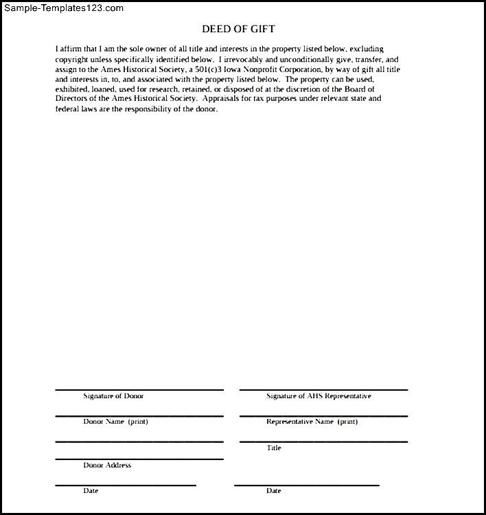 sample deed of gift form